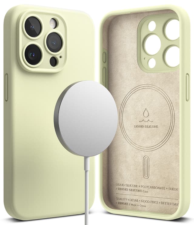 Ringke Silicone Magnetic Compatible with iPhone 15 Pro Max Case Cover Powerful Magnet Long Lasting Silky Feel Anti-Fingerprint iPhone 15 Pro Max Back Cover - Sunny Lime