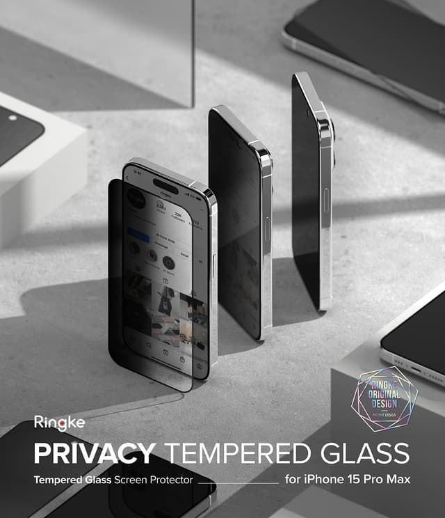 Ringke Privacy Glass [Anti-spy] Compatible with iPhone 15 Pro Max Screen Protector, Full-Coverage Tempered Glass Designed for iPhone 15 Pro Max Screen Guard - W Installation Jig