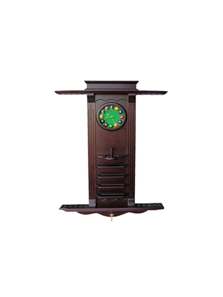 Knightshot Wall Cue Rack With Clock | 10 Cues Color Mahogany