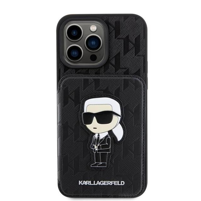 كفر جوال ايفون 15 برو ماكس مقاوم للصدمات مع جيب كروت كارل لاغيرفيلد Karl Lagerfeld Saffiano Hard Case with Monogram Card slot for iPhone 15 Pro Max - SW1hZ2U6MTYyMzkxNw==