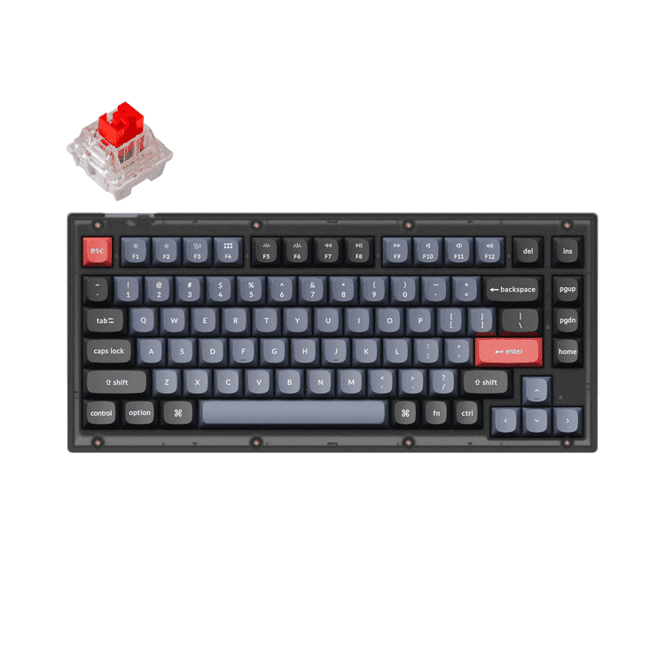لوحة مفاتيح قيمنق الوان RGB ونوب و سويتش احمر اللون من كيكرون Keychron V1 QMK Custom Hot Swappable Mechanical Keyboard With 75% Layout RGB Knob & Red Sw