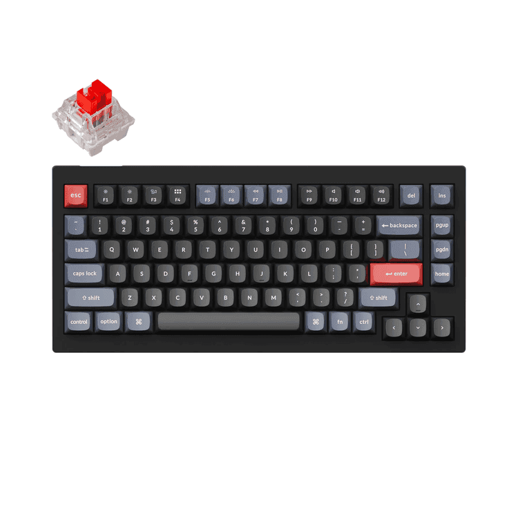 Keychron V1 QMK Custom Hot-Swappable Mechanical Keyboard With 75% Layout, RGB, Knob & Red Sw
