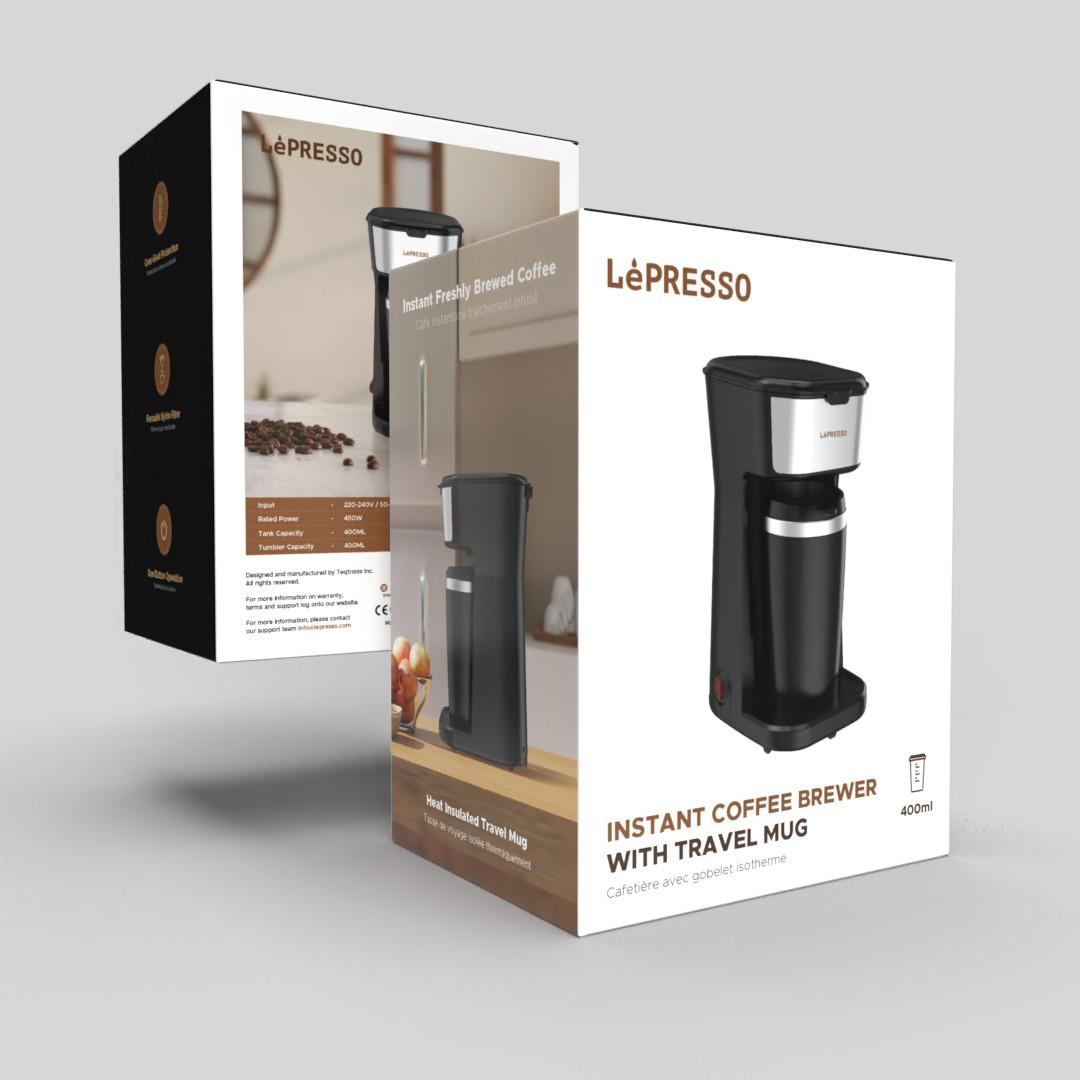 ماكينة صنع القهوة 450 واط مع كوب سفر أسود ليبريسو LePresso Coffee Maker with Travelling Mug