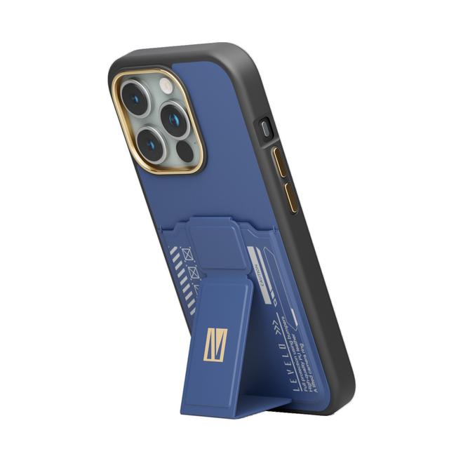 كفر ايفون 15 برو ماكس مع مسكة جوال للسيارة أزرق ليفيلو Levelo Morphix Gripstand Case With Cardholder For iPhone 15 Pro Max - SW1hZ2U6MTYxOTk5Ng==