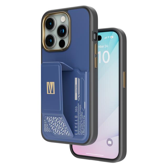 Levelo Morphix Gripstand Case With Cardholder For iPhone 15 Pro Max - Blue - SW1hZ2U6MTYyMDAwNA==