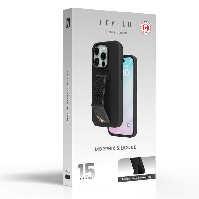 كفر ايفون 15 برو ماكس سيليكون مع مسكة ايفون جلد أسود ليفيلو Levelo Morphix Silicone Case With Leather Grip For iPhone 15 Pro Max - SW1hZ2U6MTYxOTgxMg==