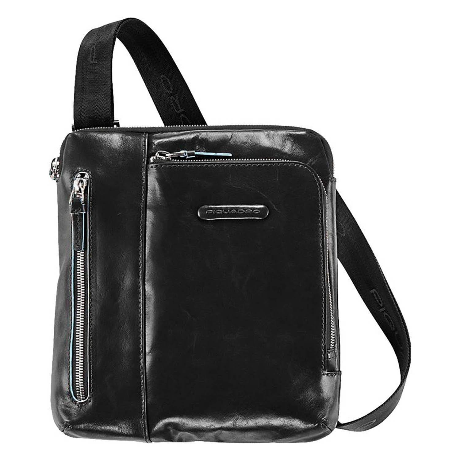 شنطة كتف جلد اسود مع جيب للايباد PIQUADRO BLUE SQUARE CROSSBODY BAG WITH IPAD COMPARTMENT