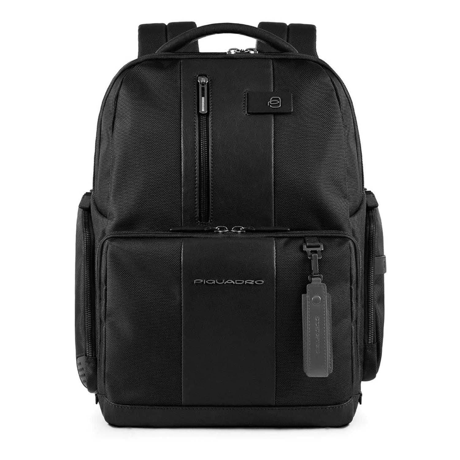 حقيبة لاب توب مضادة للسرقة جلد وقماش أسود PIQUADRO ANTI-THEFT LAPTOP BACKPACK