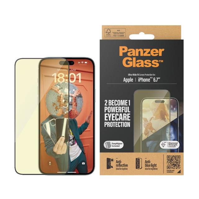 PanzerGlass ANTIBLUELIGHT & ANTIREFLECTIVE Screen Protector for Apple iPhone 15 Plus 2023 6.7" with Black Frame - SW1hZ2U6MTU5MDQ1Ng==