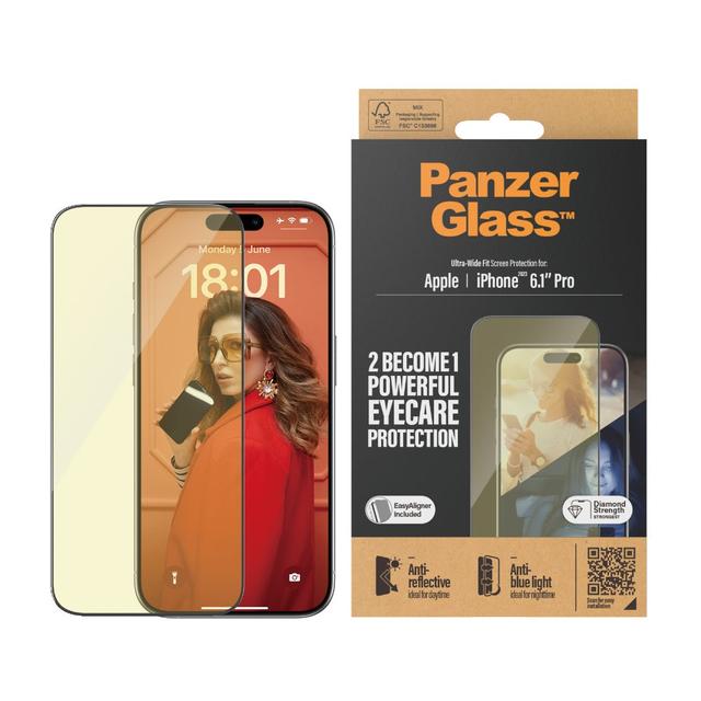 PanzerGlass ANTIBLUELIGHT & ANTIREFLECTIVE Screen Protector for Apple iPhone 15 Pro 2023 6.1" with Black Frame - SW1hZ2U6MTU5MDQ2NQ==