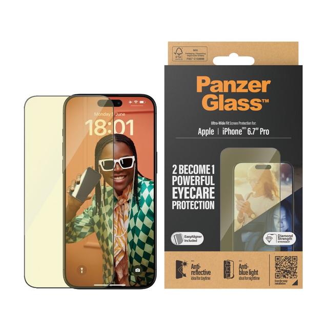 PanzerGlass ANTIBLUELIGHT & ANTIREFLECTIVE Screen Protector for Apple iPhone 15 Pro Max 2023 6.7" with Black Frame - SW1hZ2U6MTU5MDQ0Nw==