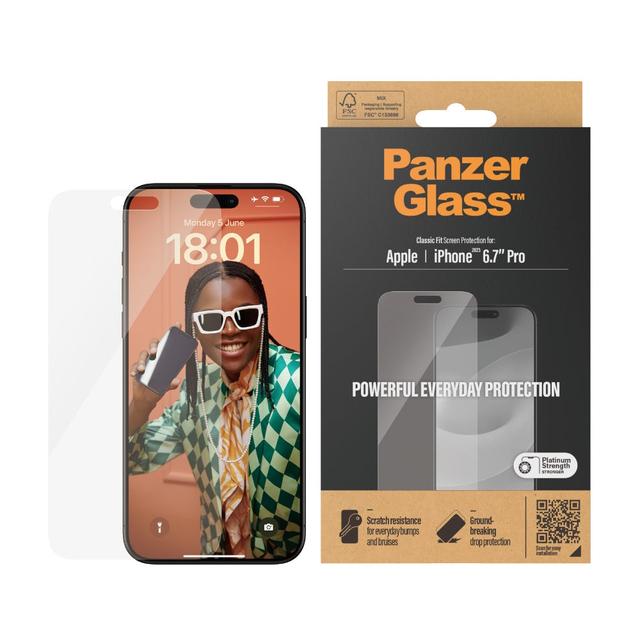 PanzerGlass Classic Fit Screen Protector for Apple iPhone 15 Pro Max 2023 6.7" Clear - SW1hZ2U6MTU5MDUxOQ==