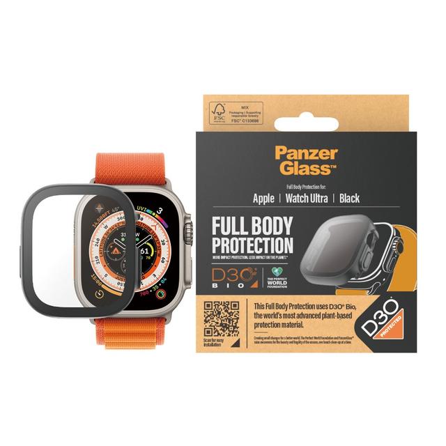 PanzerGlass Full Body Screen Protector w/ D3O Apple Watch Ultra 2023 49mm Clear w/ Black Frame - SW1hZ2U6MTU5MDM3NQ==