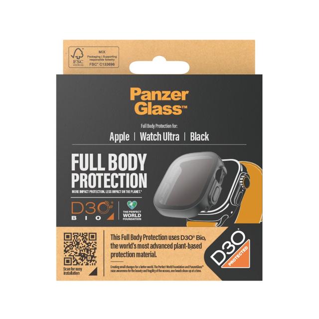 PanzerGlass Full Body Screen Protector w/ D3O Apple Watch Ultra 2023 49mm Clear w/ Black Frame - SW1hZ2U6MTU5MDM3Nw==