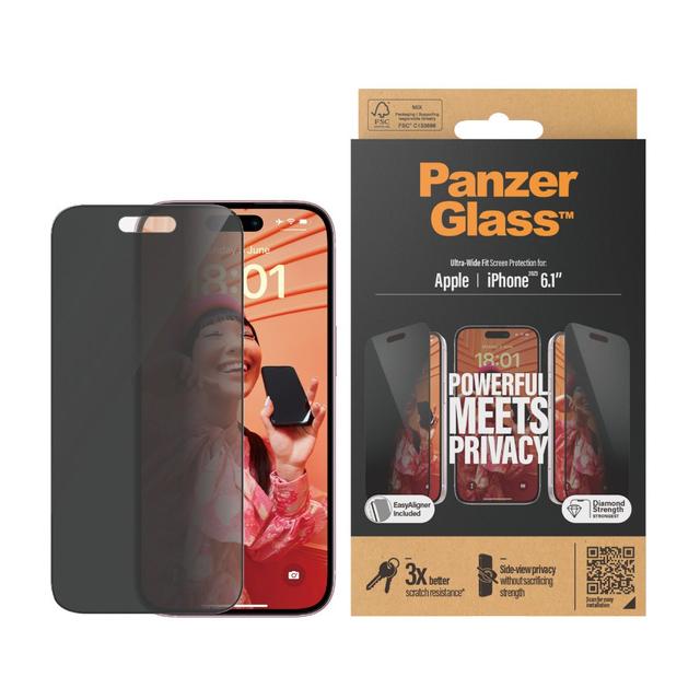 شاشة حماية ايفون 15 للخصوصية بينزر غلاس PanzerGlass UltraWide Privacy Screen Protector for Apple iPhone 15 - SW1hZ2U6MTU5MDMzNQ==