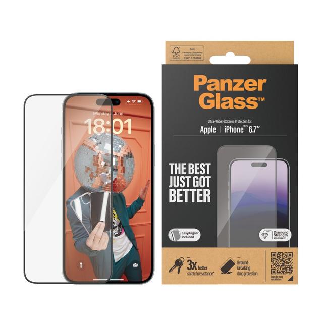 PanzerGlass UltraWide Screen Protector for Apple iPhone 15 Plus 2023 6.7" Clear w/ Black Frame - SW1hZ2U6MTU5MDQ5Mg==