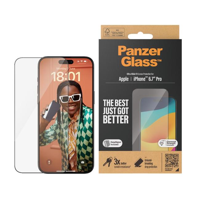 شاشة حماية ايفون 15 برو ماكس بينزر غلاس PanzerGlass UltraWide Screen Protector for Apple iPhone 15 Pro Max - SW1hZ2U6MTU5MDQ4Mw==