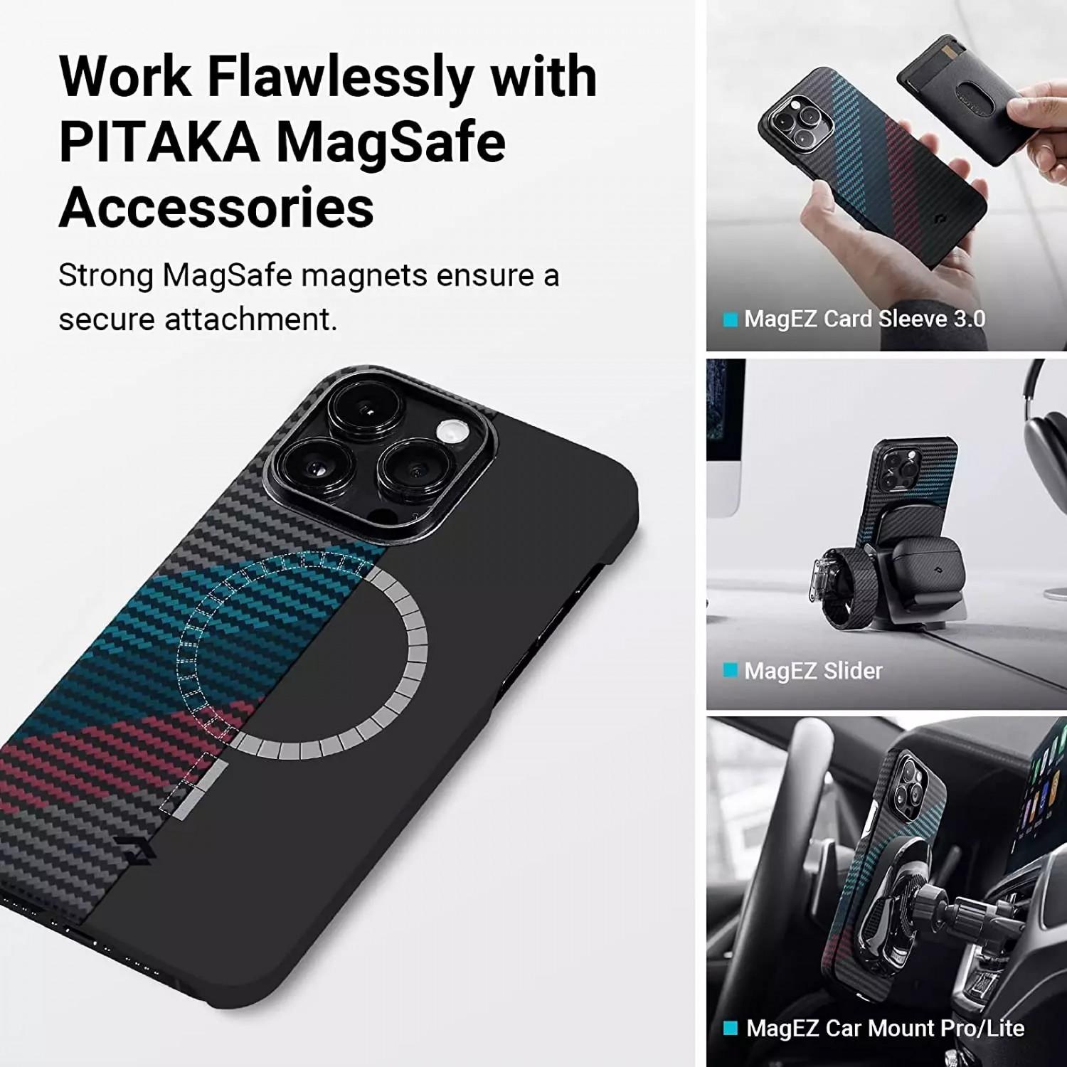 كفر ابل 14 برو ماكس مغناطيسي يدعم ماغ سيف أسود وأزرق من بيتاكا Pitaka Fusion Weaving Case for iPhone 14 Pro Max