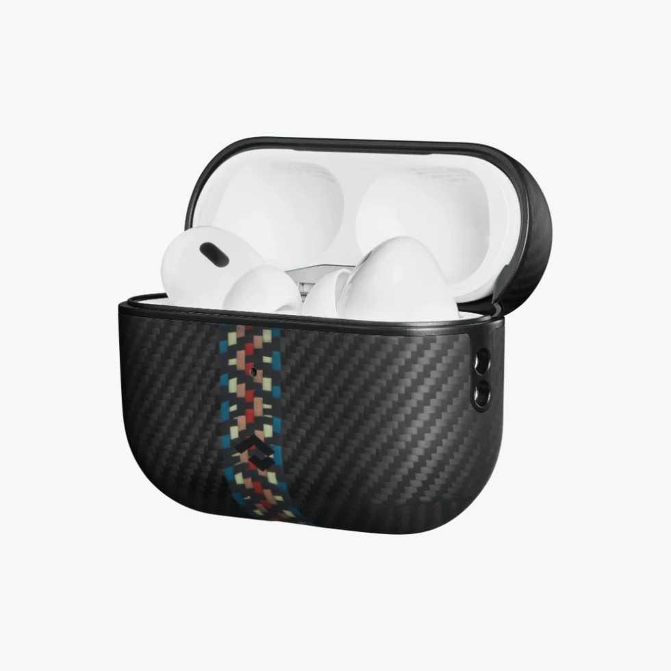 كفر ايربودز برو 2 مغناطيسي يدعم ماغ سيف لون أسود مزخرف من بيتاكا Pitaka MagEZ Airpods Pro 2 Case