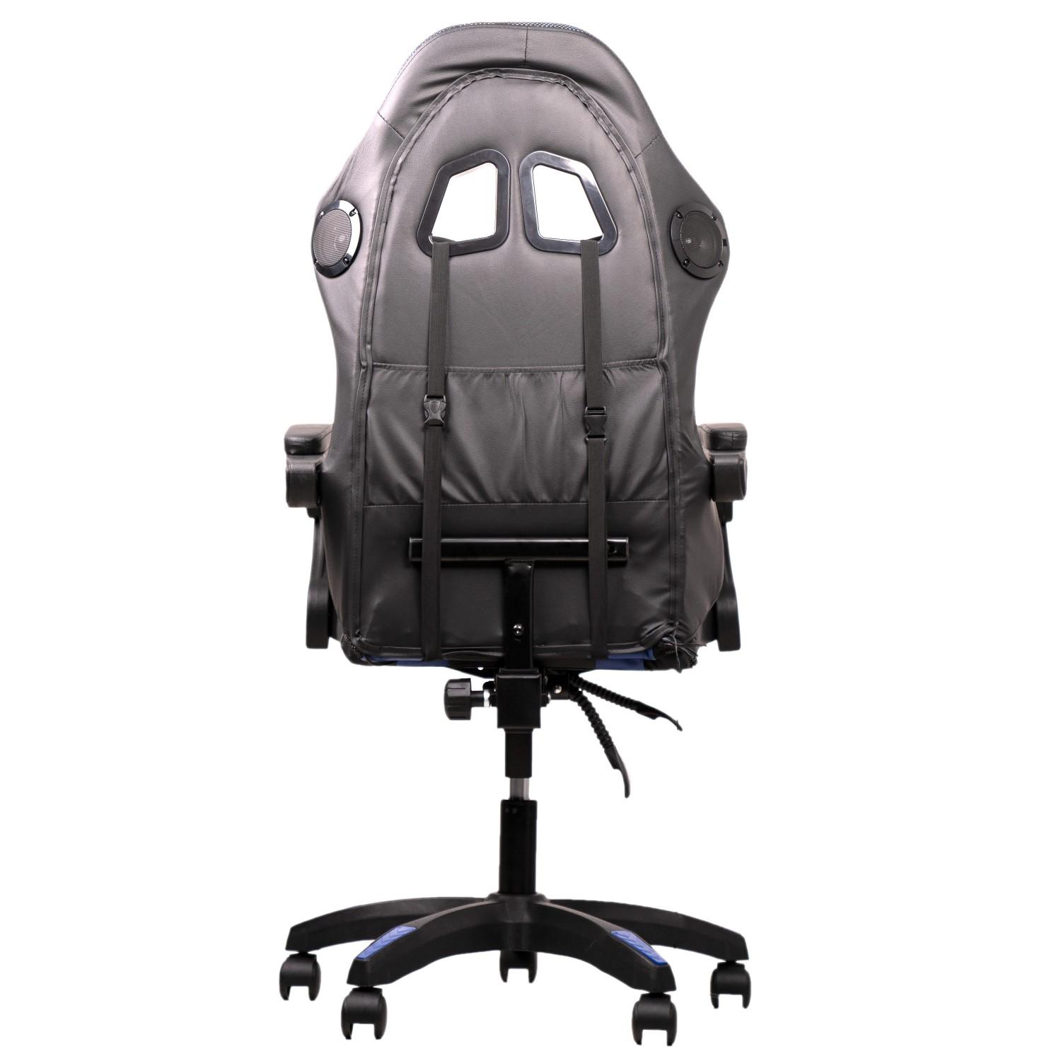 كرسي قيمنق احترافي بورودو بمكبر صوت ومساج أسود وأزرق Porodo Gaming Professional Chair with Bluetooth Speaker , Massager & RGB Lights