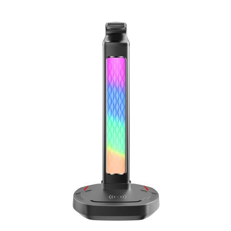 Porodo Gaming RGB Headphone Stand, Wireless Charging  & USB-C Hub with Screen Lamp 5W-Black