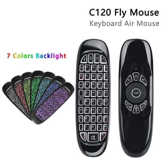 C120 RGB 7 Color Backlight Fly Air Mouse Wireless Backlit Keyboard G64 Rechargeable 2.4G Smart Remote control for Android Tv Box Keyboard Accessories