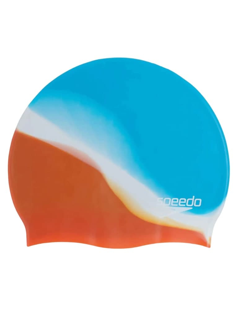 قبعة سباحة سيليكون متعددة الألوان أزرق وبرتقالي بركاني من سبيدو SPEEDO Silicone Multi Colour Swimming Cap Color Hypersonic Blue/Volcanicorange