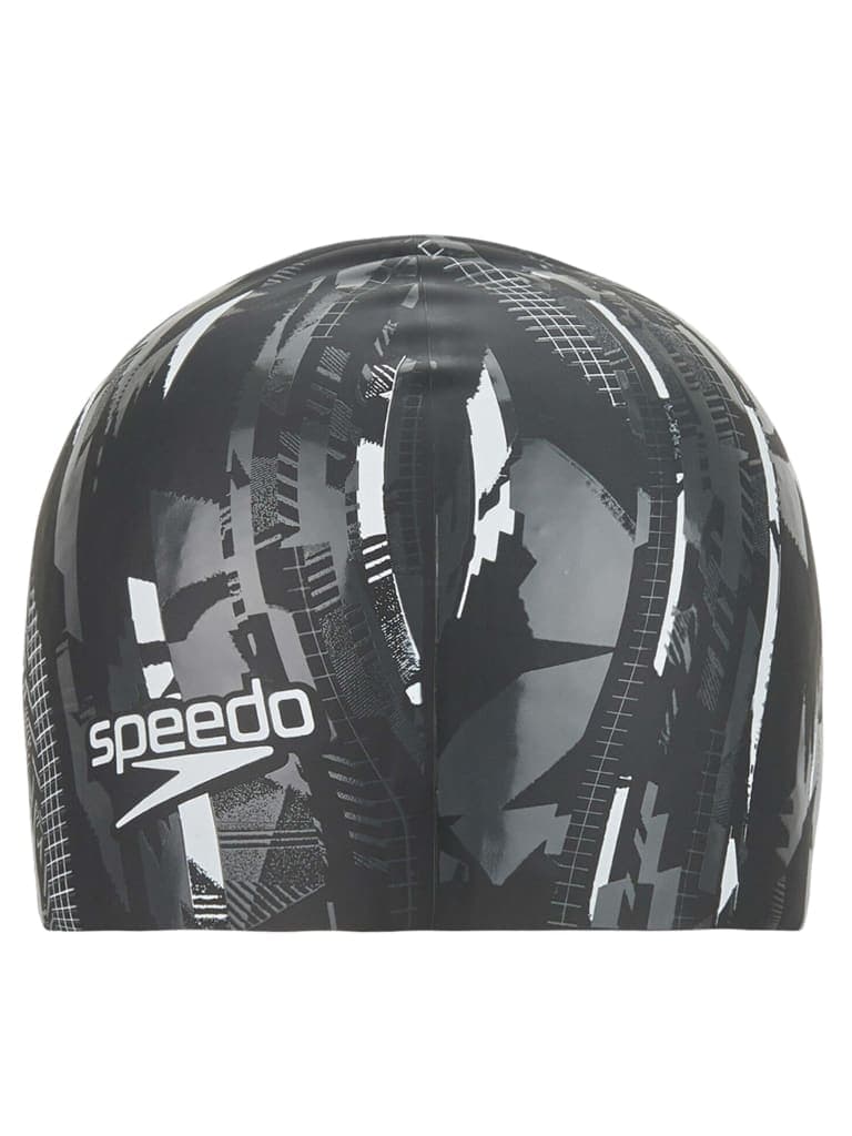 قبعة السباحة سيليكون أسود وأبيض سبيدو SPEEDO Printed Silicone Swimming Cap Color Black White  USA Charcoal