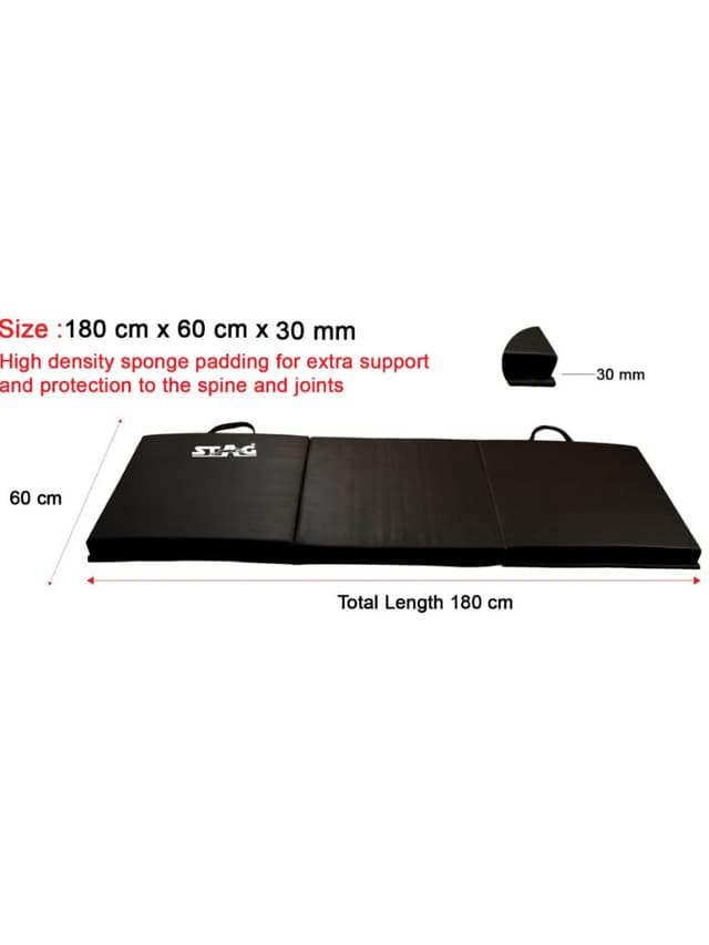 مات رياضة قابلة للطي 183 *61 سم بسمك 30 ملم ولون أسود من ستاج  Stag Tri Fold 6X2 Foldable Fitness Mat Size 30 mmColor Black - SW1hZ2U6MTUyNjAyMA==