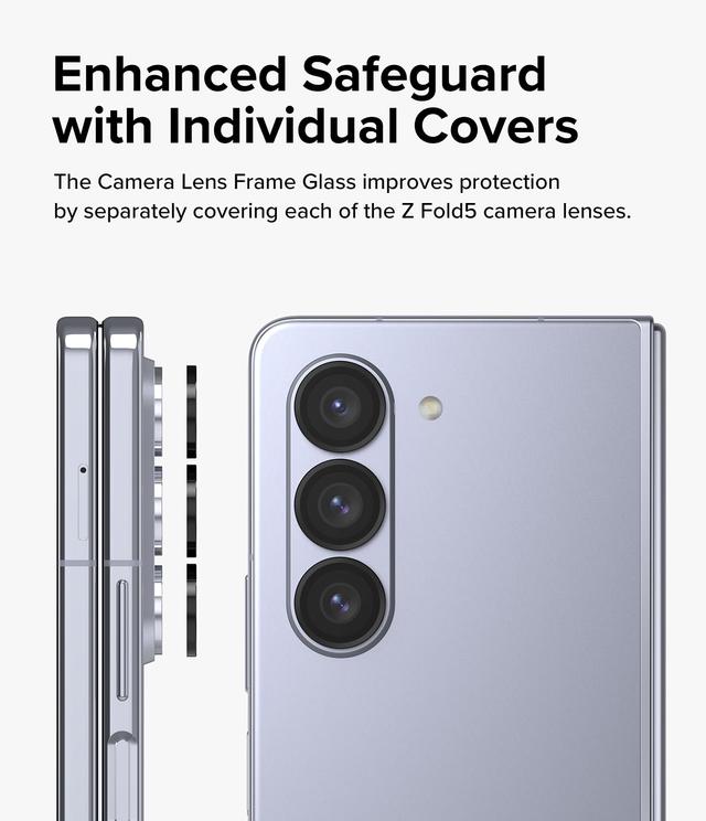 Ringke Camera Lens Frame Glass Protector Compatible with Samsung Galaxy Z Fold 5 (2023), Anti-Fingerprint Camera Lens Tempered Glass Covers and Aluminum Alloy Frames Adhesive Coating - Black - SW1hZ2U6MTU5NjI2Nw==