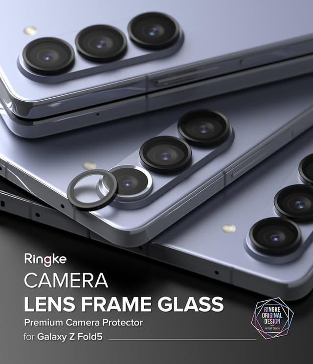 Ringke Camera Lens Frame Glass Protector Compatible with Samsung Galaxy Z Fold 5 (2023), Anti-Fingerprint Camera Lens Tempered Glass Covers and Aluminum Alloy Frames Adhesive Coating - Black - 325987