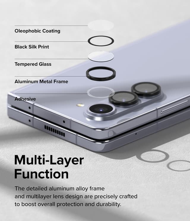 Ringke Camera Lens Frame Glass Protector Compatible with Samsung Galaxy Z Fold 5 (2023), Anti-Fingerprint Camera Lens Tempered Glass Covers and Aluminum Alloy Frames Adhesive Coating - Black - 325988
