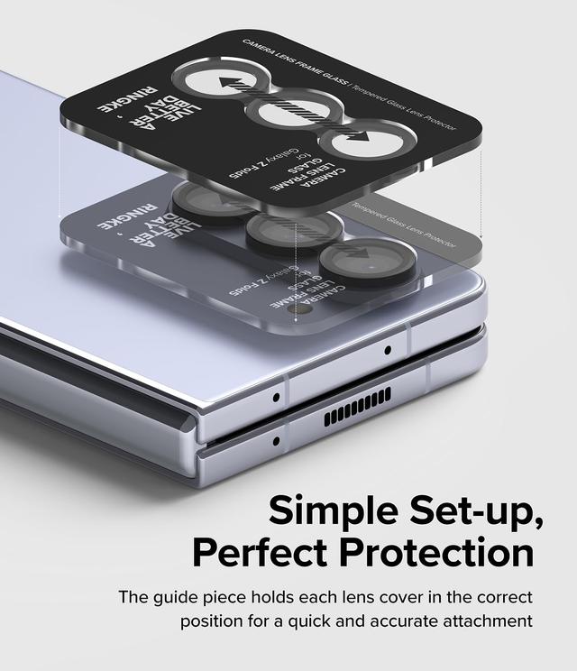 Ringke Camera Lens Frame Glass Protector Compatible with Samsung Galaxy Z Fold 5 (2023), Anti-Fingerprint Camera Lens Tempered Glass Covers and Aluminum Alloy Frames Adhesive Coating - Black - SW1hZ2U6MTU5NjI3NQ==