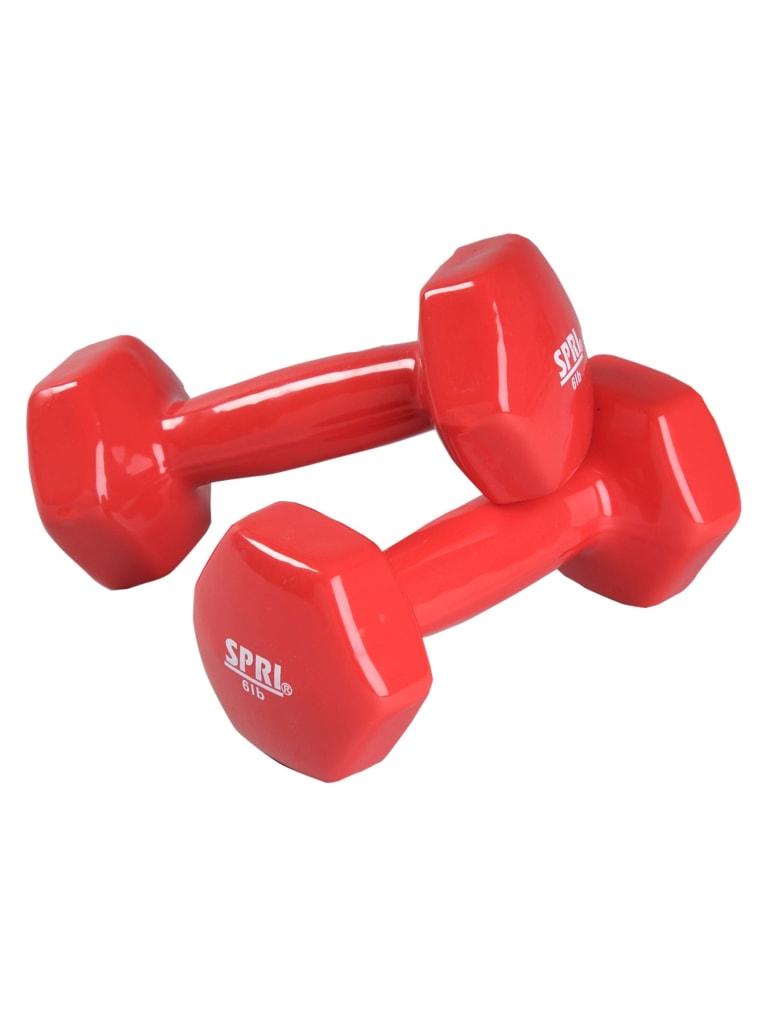 طقم دنابل 6 رطل عدد 2 لون أحمر من سبري SPRI Vinyl Dumbbells Pair