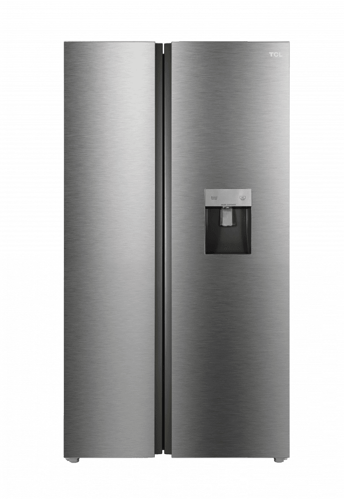 ثلاجة دولابي بابين 790 لتر تي سي ال TCL 790 LTR SIDE BY SIDE REFRIGERATOR WITH WATER DISPENSER INOX