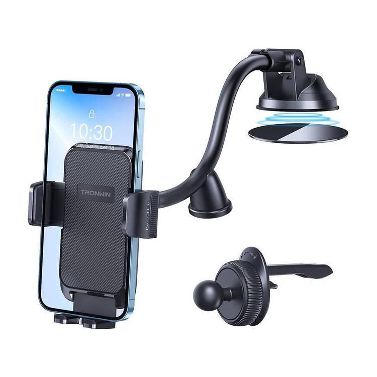 حامل جوال للسيارة 3 في 1 ذو ذراع طويلة اسود من ترونوين  Tronwin 3 in 1 Dashboard Windshield Car Phone Holder with Flexible Long Arm Free