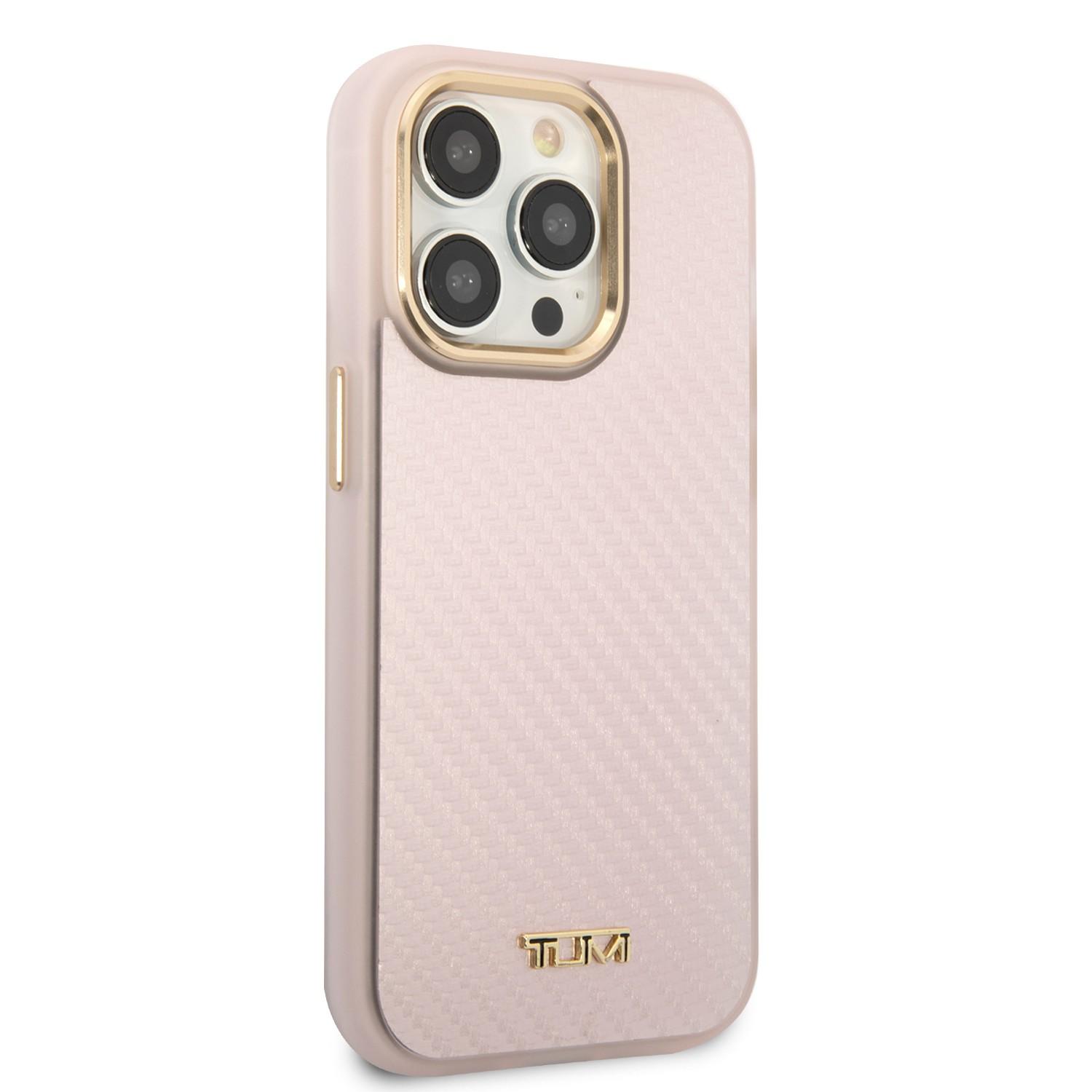 Tumi Aluminum Carbon Pattern Hard Case for iPhone 14 Pro - Light Pink