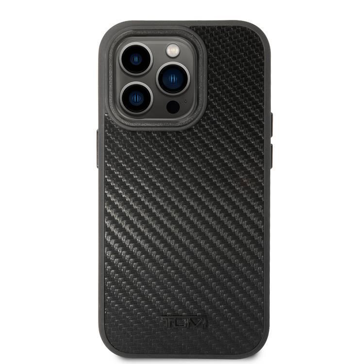 كفر ايفون 14 برو ماكس من الألمنيوم بولي كربونات اسود من توميTumi Aluminum Carbon Pattern Hard Case for iPhone 14 Pro Max