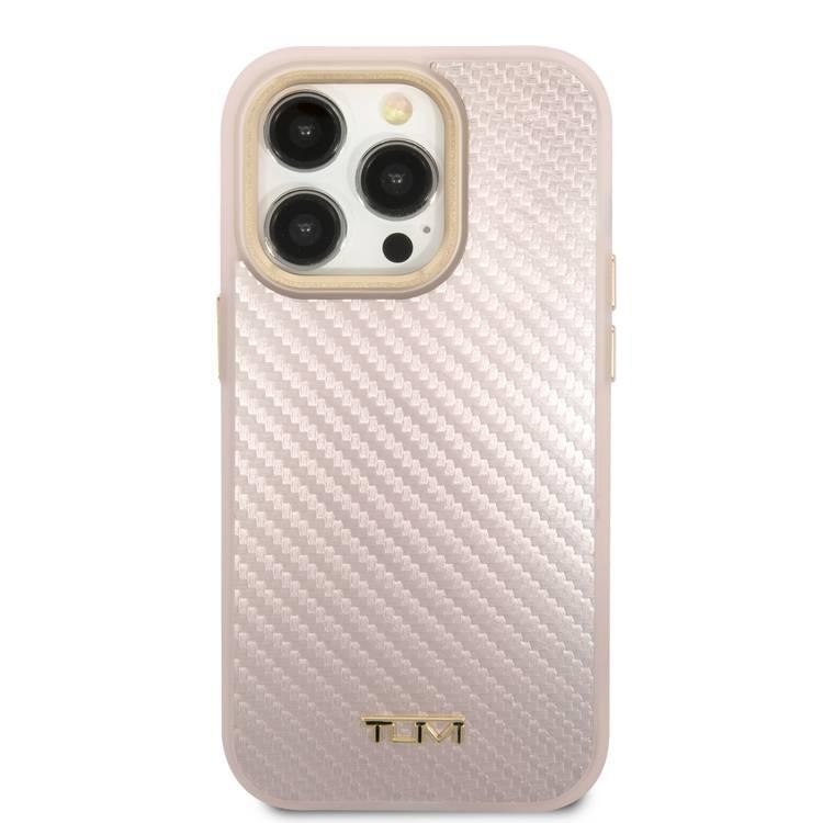 جراب آيفون 14 برو ماكس من الألمنيوم بولي كربونات وردي فاتح من توميTumi Aluminum Carbon Pattern Hard Case for iPhone 14 Pro Max