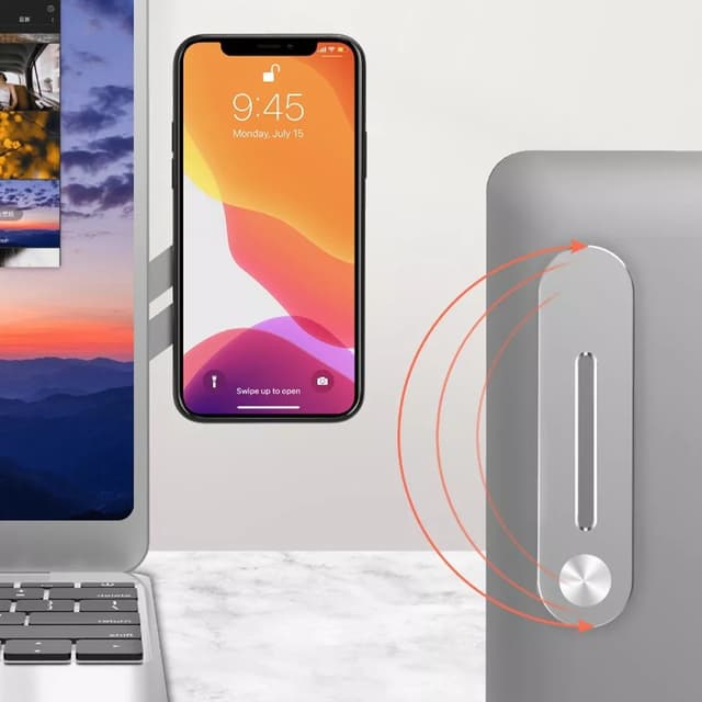 O Ozone Laptop Extension Phone Holder, Premium Aluminum Adjustable Laptop Side Mount Magnetic Clip Holder, Computer Monitor Expansion Bracket, Slim Portable Foldable Smartphone Stand- Silver