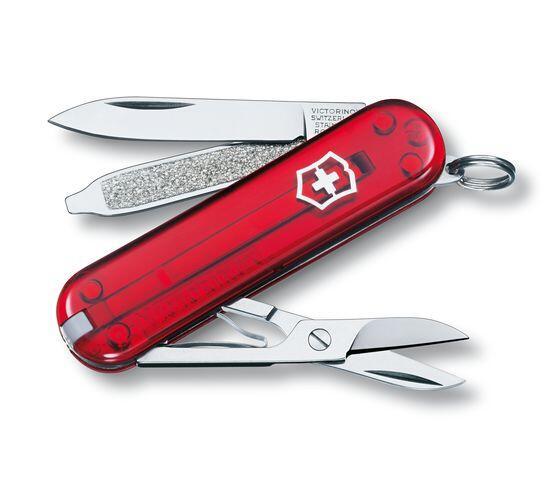 سكين حربي 7 حركات 58 ملم أحمر فيكترونوكس Victorinox Swiss Army Knife Classic SD 58mm Red Translucent With 7 Functions