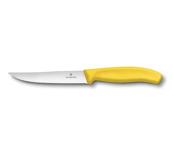 سكين مطبخ 12 سم اصفر فيكترونوكس Victorinox Swiss Classic Gourmet Steak & Pizza Knife Wavy Edge Yellow Nylon Handle Blade 12cm