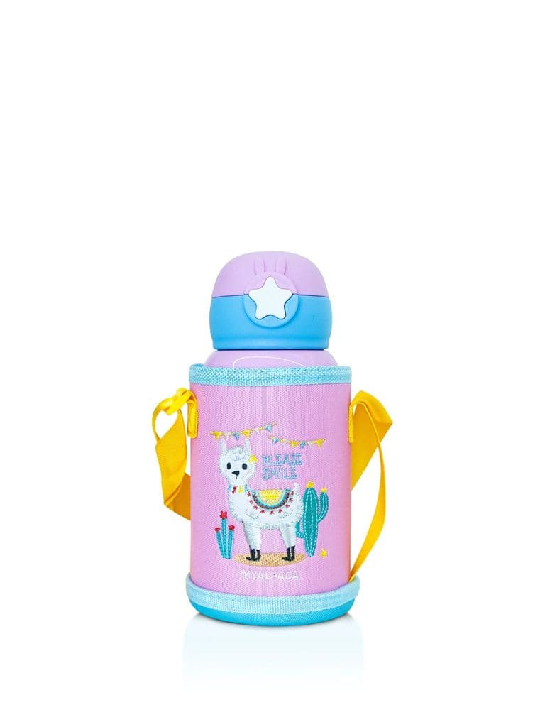 زمزمية اطفال مع شفاطة وحقيبة خارجية لون وردي سعة 600 مل من وايسي WAICEE Kids Water Bottle with Straw and Outer Bag