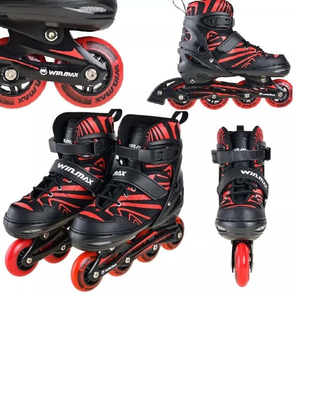 حذاء تزلج للاطفال مع خوذة أمان وواقي حماية قياس سمول أحمر وين ماكس Winmax Kinetik Kids Inline Skate Combo Set Skate Helmet and Protector Color Red Size S - 313701