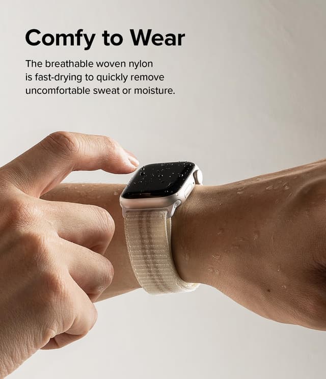 Ringke Sports Air Loop Compatible with Apple Watch Band 38mm 40mm 41mm|Designed for Apple Watch SE Band, Series 8, Series 7 |Soft Nylon Breathable Replacement Sport Strap for Men & Women - Cream