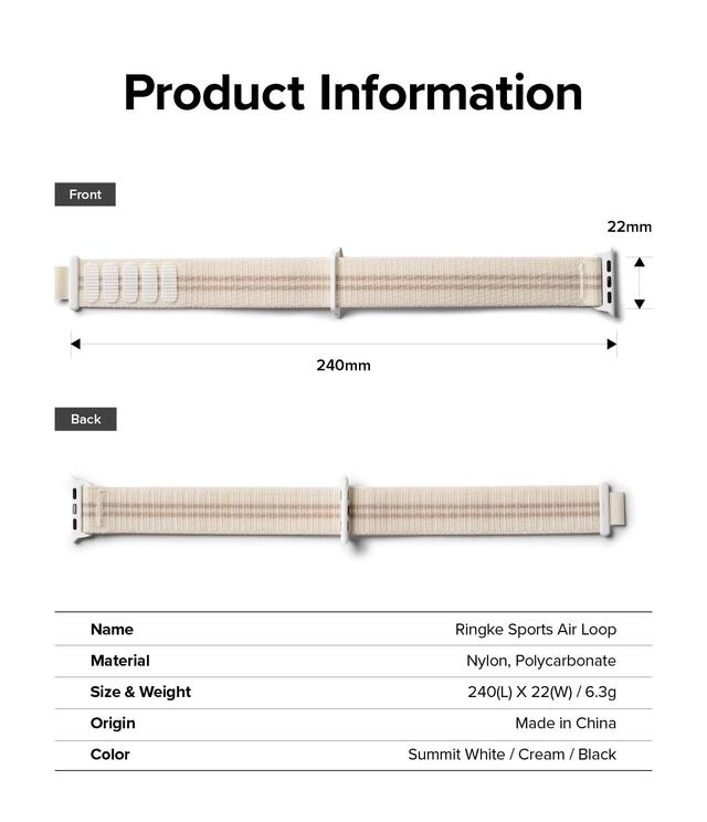 Ringke Sports Air Loop Compatible with Apple Watch Band 38mm 40mm 41mm|Designed for Apple Watch SE Band, Series 8, Series 7 |Soft Nylon Breathable Replacement Sport Strap for Men & Women - Cream