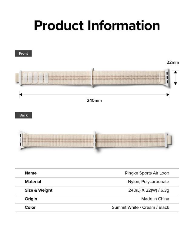 سير ساعة ابل رياضي اير لوب متوافق مع ابل واتش 38 و40 و41 مم سيريس 8 وسيريس 7 نايلون رجالي ونسائي لون كريمي من رينجكي Ringke Sports Air Loop Compatible with Apple Watch Band - SW1hZ2U6MTU5NjgxOA==
