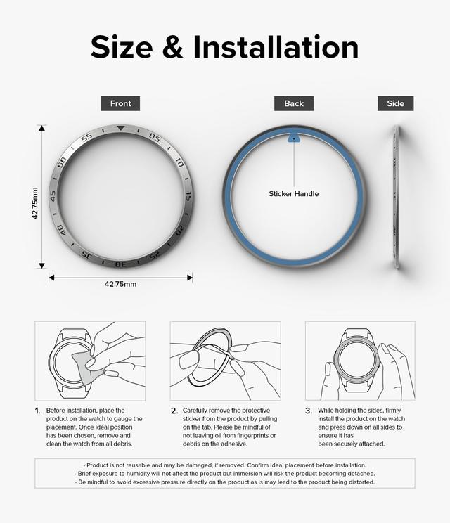 Ringke Bezel Styling Compatible with Samsung Galaxy Watch 6 Classic 43mm [Stainless Steel] Bezel Frame Ring Adhesive Cover Anti Scratch Protection Accessory - 43-01 (ST) Silver - - SW1hZ2U6MTU5NjIzMw==