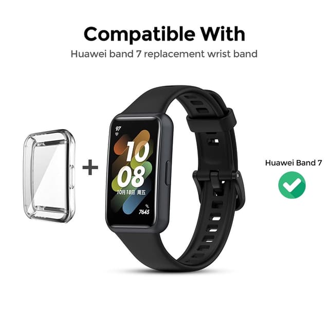 سير ساعة هواوي باند 7 سيليكون رياضي رجالي ونسائي او اوزون لون أزرق غامق مع كفر ساعة لون شفاف O Ozone Silicone Straps Compatible with Huawei Watch Band 7