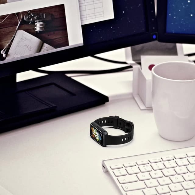 سير ساعة هواوي باند 7 سيليكون رياضي رجالي ونسائي او اوزون لون أزرق غامق مع كفر ساعة لون شفاف O Ozone Silicone Straps Compatible with Huawei Watch Band 7